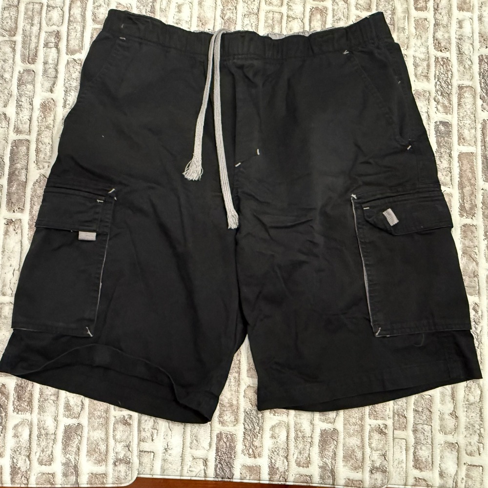 OP Sport Mens Black Baggy Cargo Shorts Elastic Waist Y2K OPS04-12 L